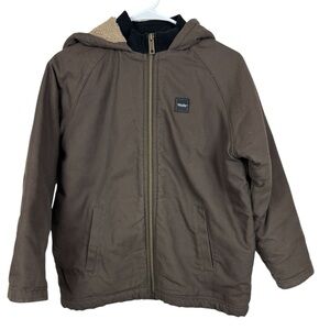 Walls Tough Wear Sherpa Lined Canvas Hooded Coat Brown L